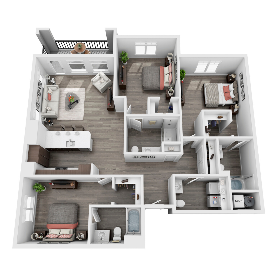 Floor plan for 3 beds, 3.5 baths, 1572 sqft